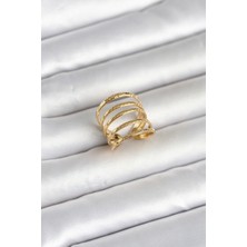 Kuşkaya Ticaret 316L Çelik Gold Renk Sıralı Model Kadın Yüzük