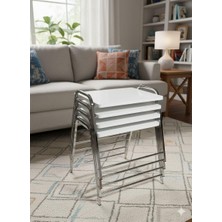 Eryalux Home 4'lü Tepsi Model Gümüş-Beyaz Zigon Sehpa