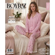 Amora Fancy Clothing Boyraz ML-01518 Kadın Uzun Kol Boydan Düğmeli Pijama Takımı
