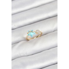 Kuşkaya Ticaret Pirinç Gold Renk Mavi Yıldızlı Model Kadın Yüzük