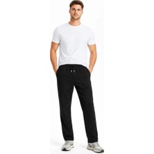 Erkek Düz Paça Beli Lastikli Ipli Günlük Spor Eşofman Altı Rahat Fit - Siyah