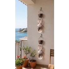 Fi Hediyelik Deniz Kabuklu Rüzgar Çanı Duvar Dekoru Hasır Sepetli Bohem Kapı Süsü 2’li Set