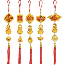 Wolawood Çin Feng Shui Şans Tılsımı Altın Renk Bereket & Para Getiren Dekoratif Asma Süs | Kırmızı Püsküllü Uğur Objeleri | Hediyelik Ev & Ofis Için Zenginlik Sembolü