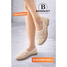 Bereket Kundura 7912 Model Kadın Günlük Bej Dantel Espadril Babet Ayakkabı