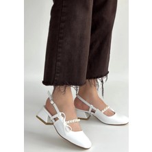 Kazax Ceyda Beyaz Cilt Topuklu Ayakkabı