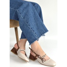 Asel Buutiks Ceyda Bej Cilt Taba Detaylı Topuklu Ayakkabı