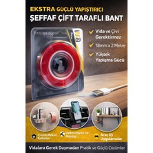 Bezos Vhb Akrilik Silikon Bant 18MM x 2 Metre Şeffaf Çift Taraflı Güçlü Yapıştırıcı Bant