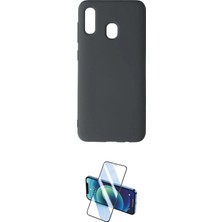 Toyigoo Ieg™ Galaxy A20 Kılıf Ahenk Serisi - Siyah 3D Antistatik Cam Ekran Koruyucu