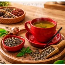 Eşya Dünyası Kırmızı Seramik Fincan Seti Çubuklu & Kaseli – Geniş Ağızlı Kahve ve Çay Fincanı 10 cm + Sunum Tabağı 13 cm – Atıştırmalık Bölmeli Premium Tasarım