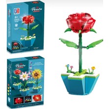 Mavi Su Dünyası Işıklı Çiçek LEGO | Işıklı Çiçekli LEGO | 138 Parça Saksılı Kırmızı Gül Işıklı LEGO