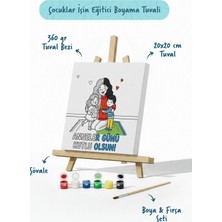 Tabdiko Anneler Günü Kutlu Olsun Boyama Tuvali Şövaleli Boya ve Fırça Seti 20X20 cm