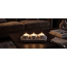 Keskin Home Craft El Yapımı Taş Tozu 4’lü Dekoratif  Mumluk Seti  Modern Salon ve Ev Dekorasyon Objesi