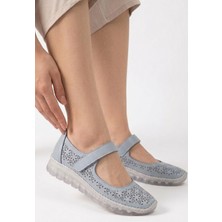 SEPET365 Sina Mavi Deri Cırt Cırtlı Babet Ayakkabı