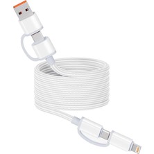 iphone Uyumlu 4in1 A+C To C+L  Spiral Magnetik Örgülü Tasarım Kablo 1m