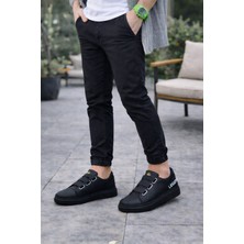 Joy Ayakkabı JY029 Mono Bağcıksız 3 Bantlı Lastikli Legend Cilt Erkek Günlük Sneaker Ayakkabı Cst - Siyah
