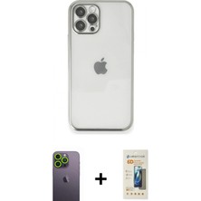 Marsilyan™- iPhone 12 Pro Max Kılıf Vadi Minimal - Siyah 6d Mat Seramik Hayalet Nano Ekran Koruyucu + Yeşil Neon Fosforlu Kamera Lens