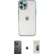 Marsilyan™- iPhone 12 Pro Max Kılıf Vadi Minimal - Siyah 6d Mat Seramik Hayalet Nano Ekran Koruyucu + Yeşil Neon Fosforlu Kamera Lens