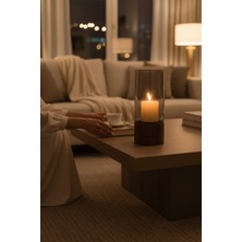 Lussart Collection Ahşap Ayaklı Iskandinav Tarzı Cam Silindir Mumluk - Vazo En 12 cm x Boy 29,5 cm