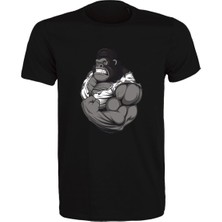 Etifa Tekstil Gorilla Baskılı Unisex Siyah %100 Pamuk Regular Fit Tişört  Günlük & Spor Tarz T-Shirt