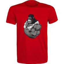 Etifa Tekstil Gorilla Baskılı Unisex Kırmızı %100 Pamuk Regular Fit Tişört  Günlük & Spor Tarz T-Shirt