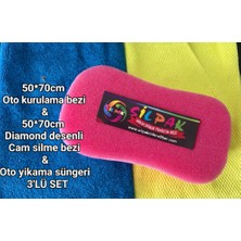 Sil-Pak Silpak 3’lü Araç Temizlik SETI(50X70 Mikrofiber Kurulama Bezi+Diamond Cam Bezi+Oto Yıkama Süngeri)