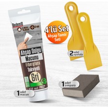 Badem10 Pratik (4'lü) Ahşap Tamir Seti Gri Renk 200 gr Tamir Macunu + 2 Adet Spatula + Kübik Zımpara