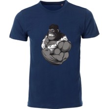 Etifa Tekstil Gorilla Baskılı Unisex Lacivert %100 Pamuk Regular Fit Tişört  Günlük & Spor Tarz T-Shirt