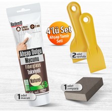 Badem10 Pratik (4'lü) Ahşap Tamir Seti Naturel Renk 200 gr Tamir Macunu + 2 Adet Spatula + Kübik Zımpara