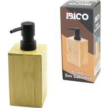 Nargo Kare Ahşap Bambu Sıvı Sabunluk Siyah Plastik Pompa Çap: 7cm - Y: 11.5cm