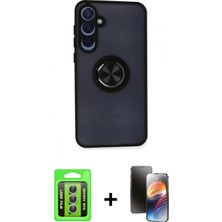 Marsilyan™- Galaxy A35 5g Kılıf Yörünge Çizgi - Siyah 3D Antistatik Mat Seramik Nano Ekran Koruyucu + Gümüş Raze Metal Kamera Lens