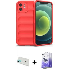 Marsilyan™- iPhone 12 Kılıf Atlas Koleksiyonu - Siyah Bilvis 5in1 5d Magic Hayalet Cam Ekran Koruyucu + Yeşil Rainbow Kamera Lens Koruma Cam