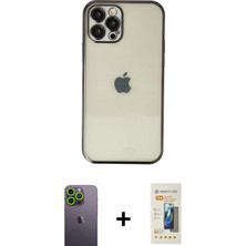 Marsilyan™- iPhone 12 Pro Max Kılıf Vadi Minimal - Siyah 6d Mat Seramik Hayalet Nano Ekran Koruyucu + Yeşil Neon Fosforlu Kamera Lens