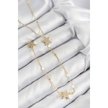 Kuşkaya Ticaret Pirinç Zirkon Taşlı Yıldız Model Gold Renk Y Kolye