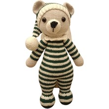 Yeşil Beyaz Pijamalı Uykucu Ayıcık Amigurumi Organik Oyuncak