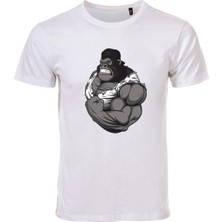 Etifa Tekstil Gorilla Baskılı Unisex Beyaz %100 Pamuk Regular Fit Tişört  Günlük & Spor Tarz T-Shirt