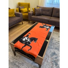 Karam Home At Figürlü Turuncu Runner | Siyah Püsküllü Modern Orta Sehpa & Masa Örtüsü