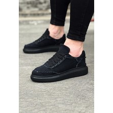 Joy Ayakkabı JY018 Dexo Erkek Günlük Bağcıklı Kot Kumaş Spor Sneaker Ayakkabı Tst - Siyah