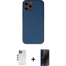 Marsilyan™- iPhone 12 Pro Max Kılıf Yadigar Klasik - Siyah 3D Antistatik Hayalet Cam Ekran Koruyucu + Gökkuşağı Shine Kamera Lens