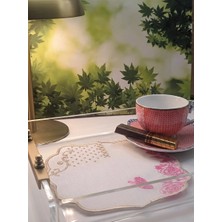 AGBTREND 2 Adet Pip Royal Uyumlu Pembe Beyaz Nakışlı Lüks Keten Sunum Peçetesi 15X15CM