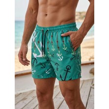 Tarz Yeri Erkek Deniz Şortu Fermuarlı Cepli File Astarlı Hızlı Kuruyan Premium - Su Yeşili