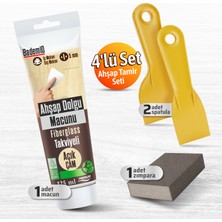 Badem10 Pratik (4'lü) Ahşap Tamir Seti Açık Çam Renk 200 gr Tamir Macunu + 2 Adet Spatula + Kübik Zımpara