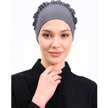 Alivascarf Fırfırlı Dikişsiz Penye Bone Gri - Kadın Tesettür Bağlamalı Topuz Iç Bone