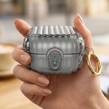 Caseonn Samsung Galaxy Buds 4 Pro Kılıf Kilit Mekanizmalı Çizgili Bavul Tipi Tasarım Füme