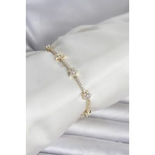 Kuşkaya Ticaret Pirinç Gold Renk Zirkon Taşlı Yıldız Model Kadın Bileklik