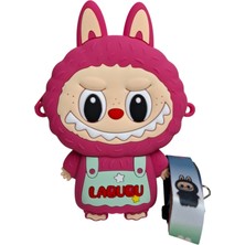 Spteks Kız Çocuk Koyu Pembe Renk Labubu Model Yazı Detaylı Silikon Mini Askılı Çanta Cüzdan