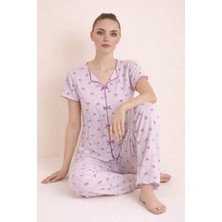 Lindros Yumuşacık Doku Yeni Sezon Kaşkorse Kısa Kol Çiçekli - Meyve Desenli Pijama Takım
