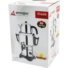 Nargo Klasik Çay Seti=demlik - Su Kazanı Elektrikli Semaver 60 Bardak 6lt - Tek Musluk 1500W Gizli Rezistans