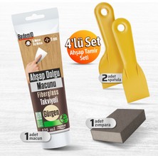 Badem10 Pratik (4'lü) Ahşap Tamir Seti Gürgen Renk 125 ml Tamir Macunu + 2 Adet Spatula + Kübik Zımpara
