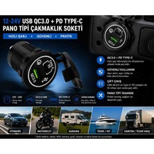 Zoli Motosiklet, Karavan, Tekne,araba Uyumlu USB Qc3.0 + Pd Type-C 12V/24V Hızlı Şarj Soketi