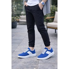 Joy Ayakkabı JY011 Line Erkek Günlük Bağcıklı Süet Spor Sneaker Ayakkabı Sbt - Mavi/beyaz